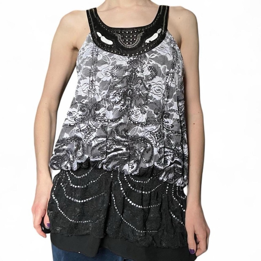 Dressbarn Black and White Lace Blouse
